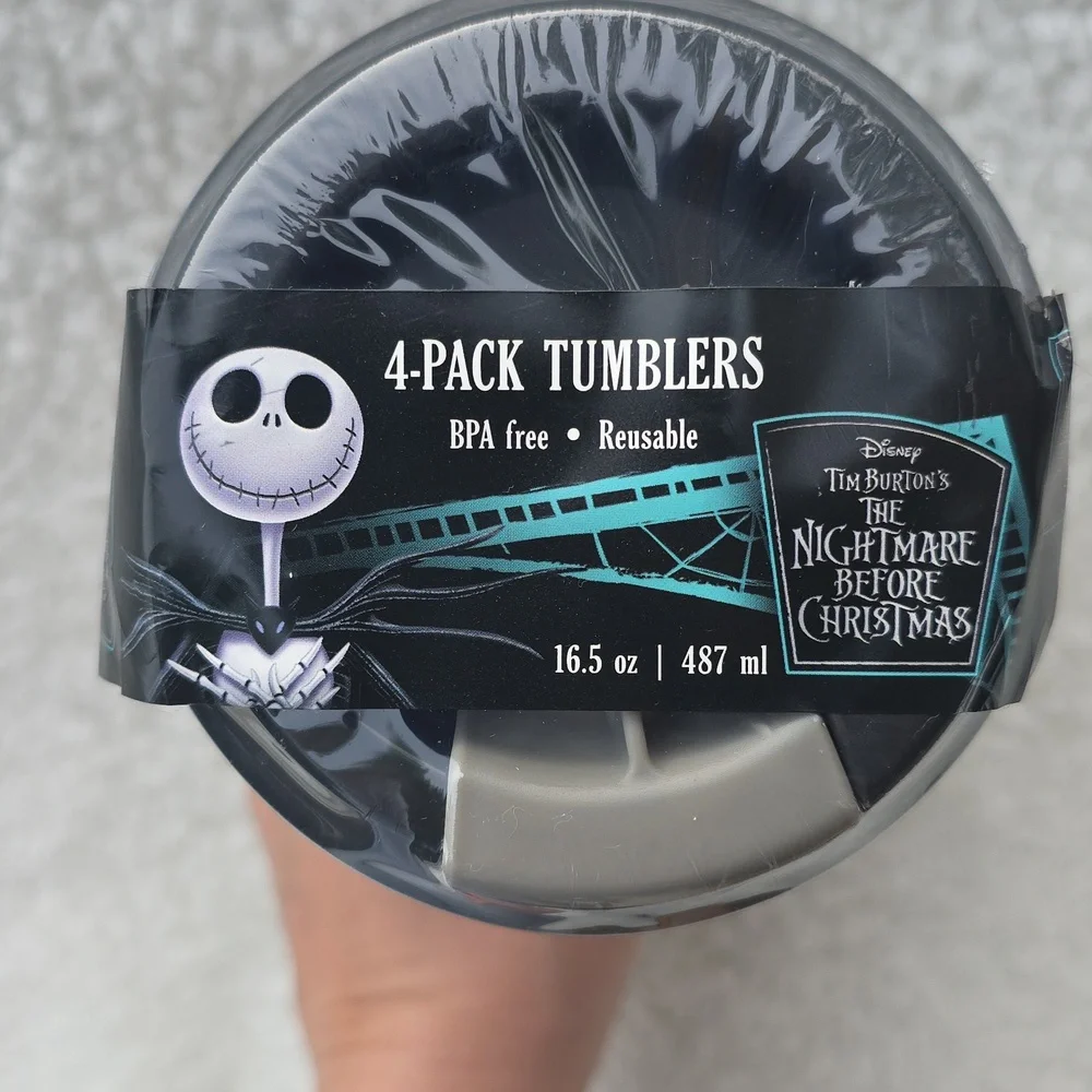 Disney The Nightmare Before Christmas 4 Pack Tumblers W/ Lids Black Green Purple